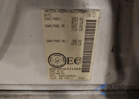 2013 Nissan Altima 2.5/2.5 S/2.5 Sl/2.5 Sv z USA, uszkodzony, nr VIN 1N4AL3AP5DN431988